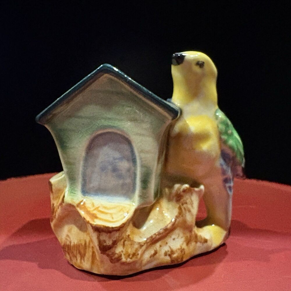 Vintage Japan Ceramic Birdhouse Planter Bird Figurine Hand Painted Pottery